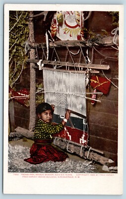 Postcard Tsonsi-Pah 6 Year Old Navaho Weaver Fred Harvey Card c1905 P18