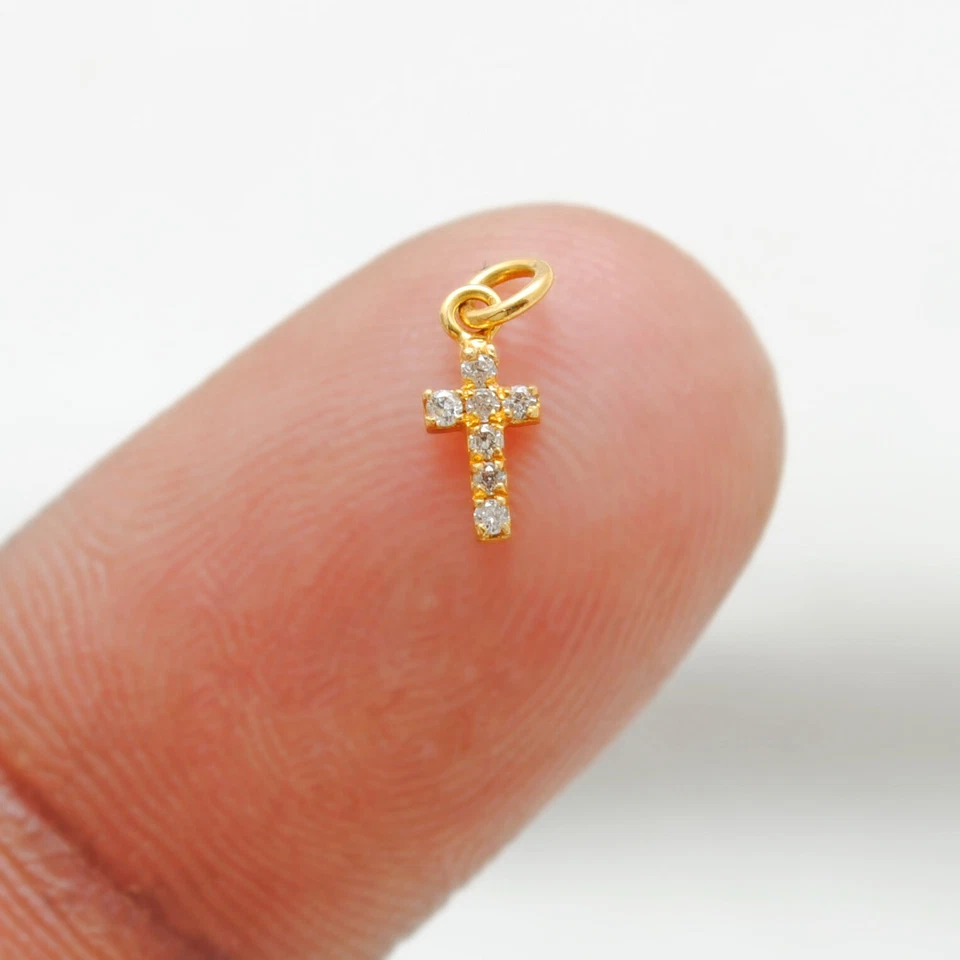 Genuine Diamond 14k Yellow Gold Holy Cross Charm Pendant Christmas Gift - Image 2 of 4