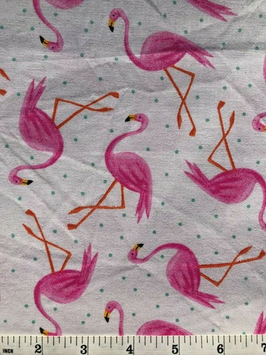 Pink Flamingos on White with Blue Dots - Quilt Fabric - Free Shipping - Yard - Picture 4 of 4
