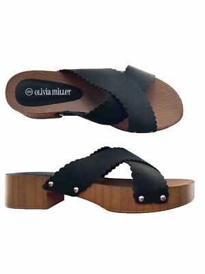 Olivia Miller Women's Open Toe Clogs Mules Size US 9 M Black Sandals Slide