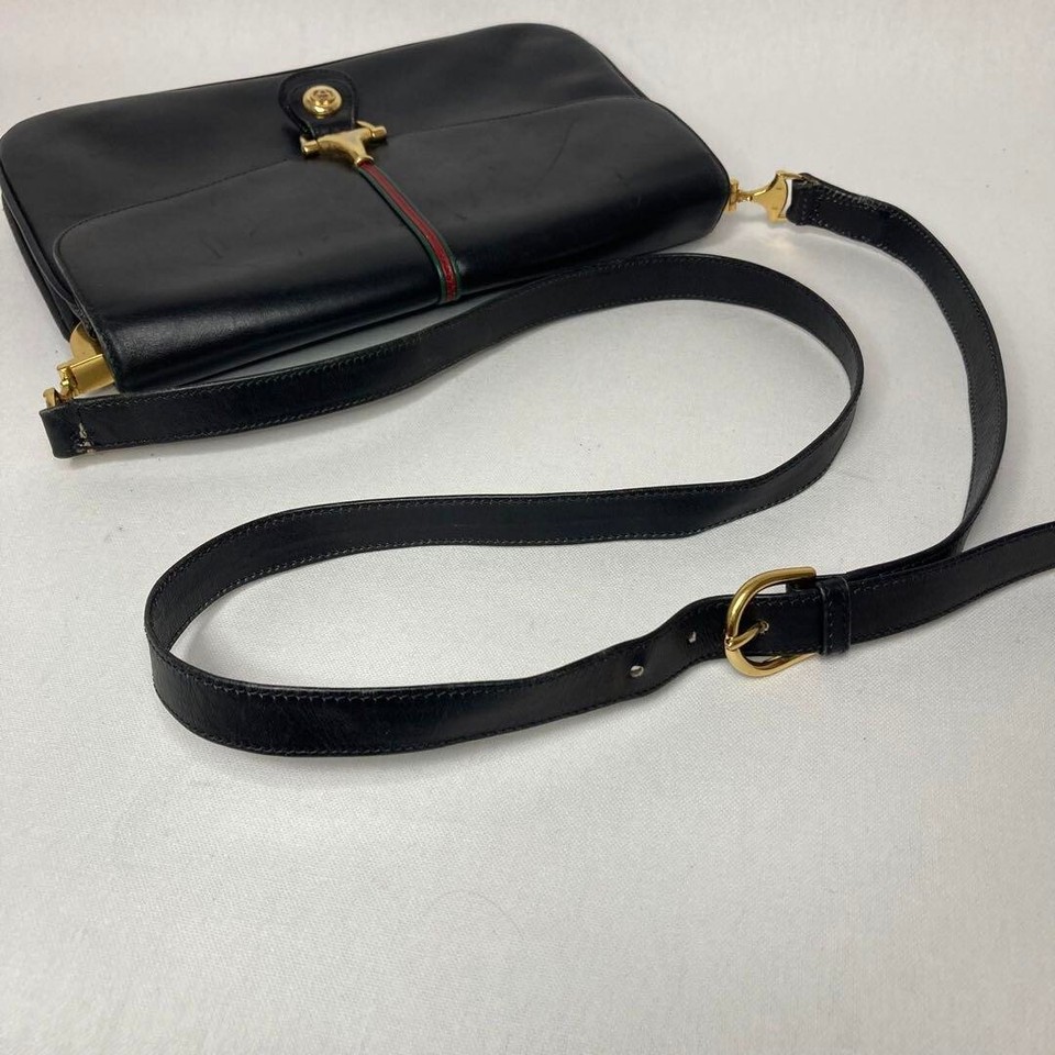 Gucci Horsebit Rare Shoulder Bag Black Leather Sherry Line Auth eBay