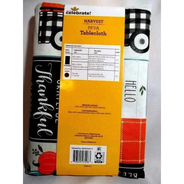 Harvest Patchwork PEVA Tablecloth Pumpkin Truck 60 x 84-in Fall Holiday Kitchen - Image 3 of 3