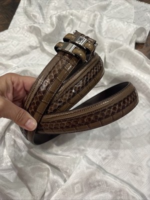 Stacy Adams Brown Leather Belt Snakeskin Reptile Embossed Moc Croc Mens 50 