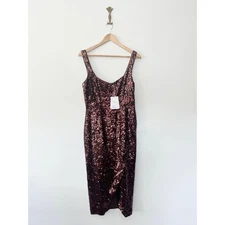 & Other Stories Sequin Midi Dress EU 38 UK 10 Chocolate Brown Tulip Hem RRP £135