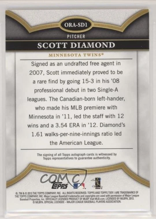 2013 Topps Tier One On the Rise Auto /399 Scott Diamond #ORA-SD1 Auto - Image 2 of 2