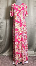Vince Camuto Women's Printed Elbow-Sleeve Maxi Dress Small Pink Keyhole Back $69