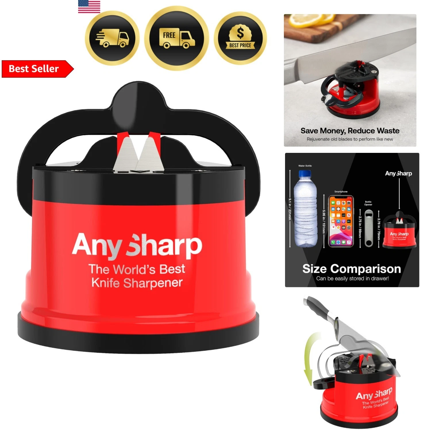 Knife Sharpener Easy to Use Hand Free Sharpener with Suction Base for All Knives