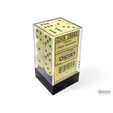 Chessex Opaque Pastel Yellow with Black Pips 16mm Dice Block 12 dice 