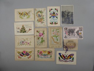 Collection of Antique Silk Embroidered Postcards WWI Greetings Christmas Cards