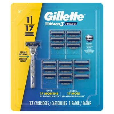 Gillette Mach3 Turbo Men's Refill Razor Cartridges, Blue - 17 Count Twenty Eight