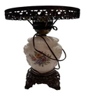 VINTAGE WHITE MILK GLASS FLORAL ROSE DESIGN HURICANE LAMP BASE