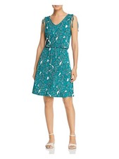 LEOTA Womens Green Jersey Cinch Tie At Shoulder Sleeveless Sheath Dress S