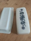 Vintage Pyrex Old Town Blue Butter Dish with Lid Onion Pattern Milk Glass