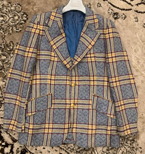 1970s vintage pure wool handwoven tweed gold button plaid Disco blazer 38R 38L