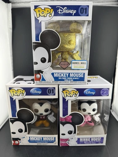 Lot Of 3 Funko Pop Mickey Mouse & Minnie Mouse W/ Barnes & Noble Exclusive