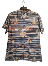 Cremieux Martinique Shirt Men’s XL Blue Stripe Tropical Floral Vacation