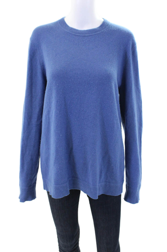 Theory Womens Cashmere Crew Neck Long Sleeve Pullover Knit Sweater Blue Size L