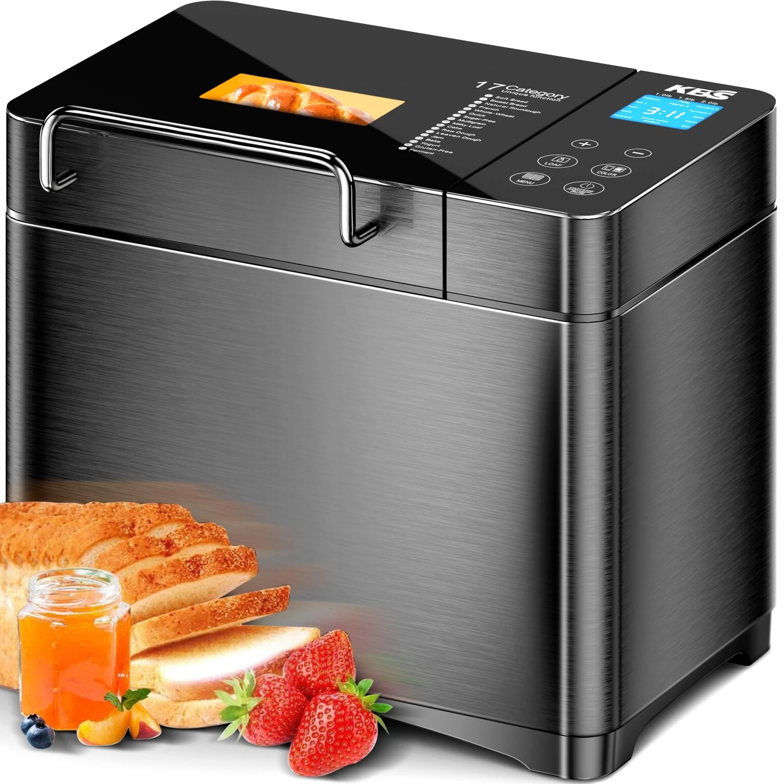 Convection Bread Maker 2LB 710W Dual Heaters - 17 Functions, 3 Sizes, 3 Crusts
