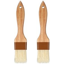 2 PCS Natural Boar Bristle Pastry Basting Brush 1.5 Inch Wooden Handle Heat