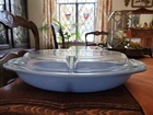 1950s PYREX Delphite Blue #1063 Divided Vintage Oval Casserole Dish 1½ Quart Lid
