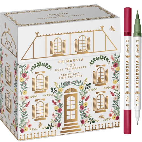 100 Dual Tip Marker Pens, Fineliner and Watercolor Brush Pens for Art Sketchi...