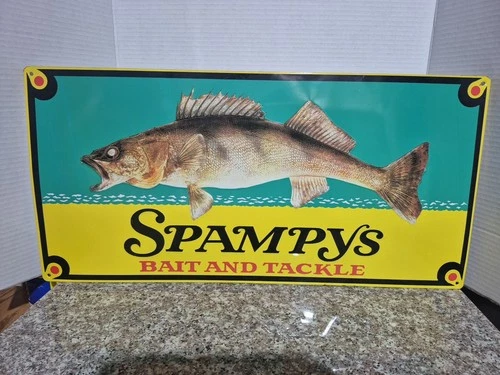 Spampys Fishing Theme Bait Shop Tin Bar Sign Man Cave Garage Decor