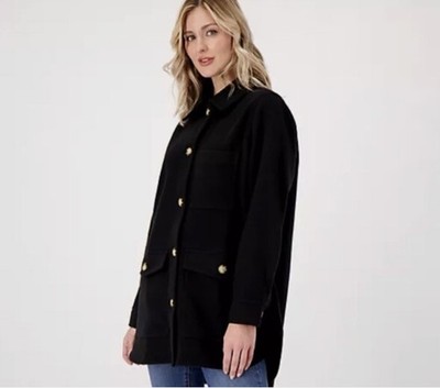 Encore By Idina Menzel Brushed Doubleface Shirt Jacket Size XXS Black A518974