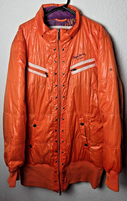 Pepe Jeans London Down Puffer Jacket Men 2XL Orange Full Zip Coat Retro