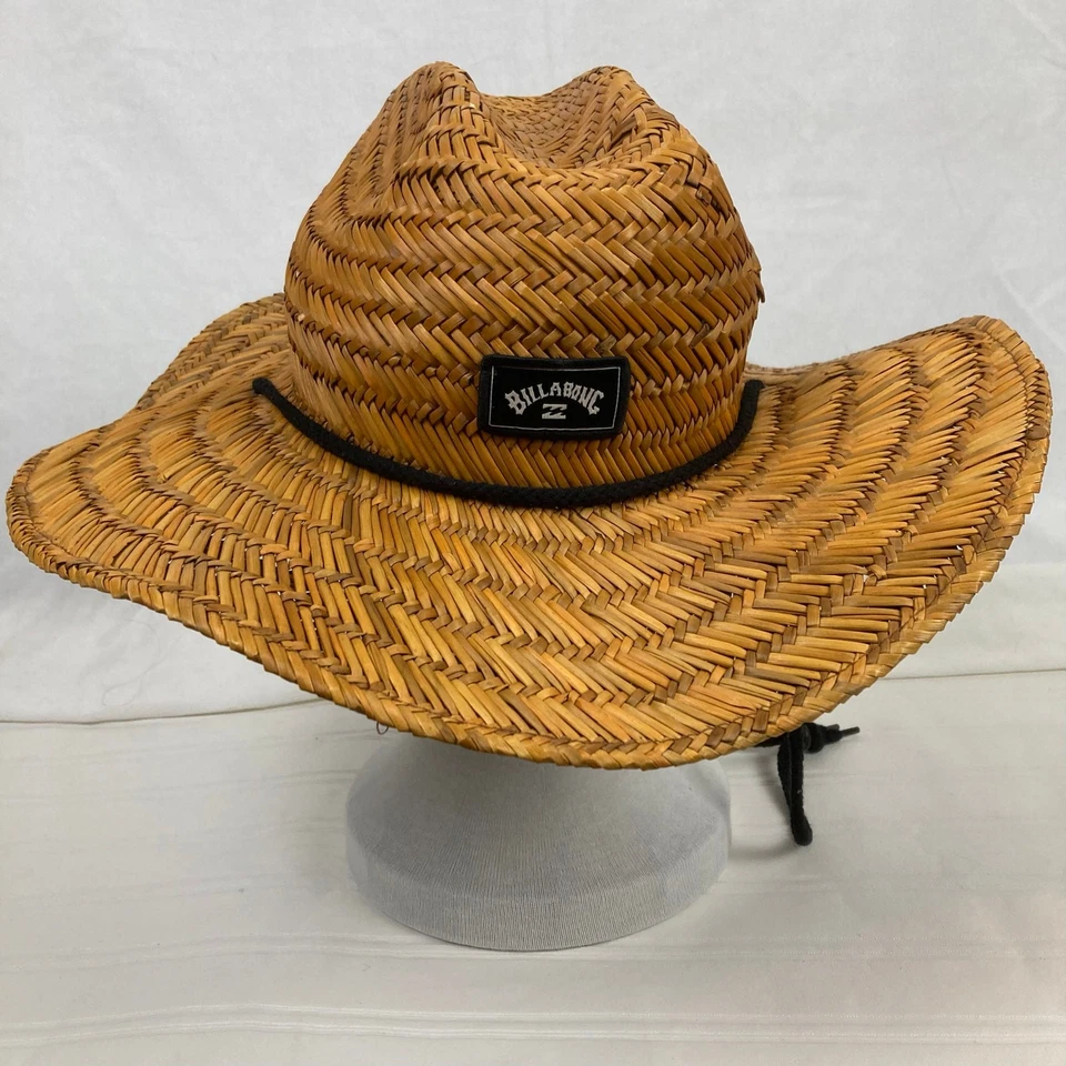 Sombrero de salvavidas de paja Billabong Tides para hombre marrón pasto marino ala ancha correa para la barbilla sol Foto 2 de 4