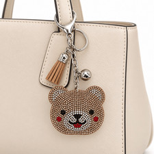 Rhinestone Teddy Bear Bag Charm Keychain Brown Tassel Purse Accessory New