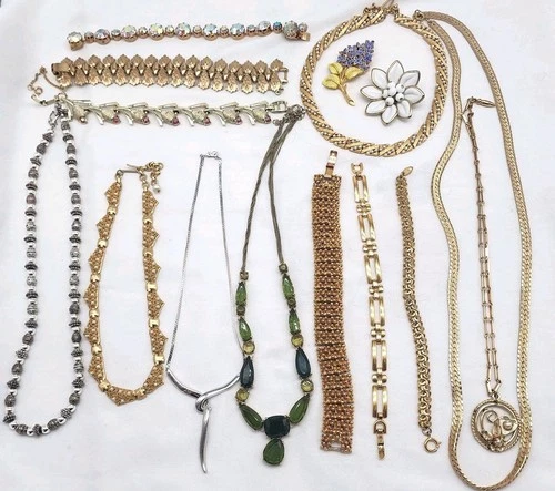 VTG Signed Costume Jewelry Lot Trifari Monet Napier Coro Gold Tone Rhinestones