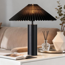Modern Table Lamp with Pleated Lampshade and Cylindrical Base, E26 Bulb Compatib