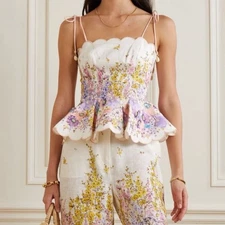 Zimmermann Jude Top Size 2 / 12 AU / 8 US Scallop Floral Linen Peplum White