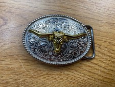 Oval Silver and Gold Longhorn Belt Buckle