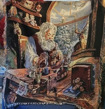 The Northwest Company Vintage Christmas Santa Afghan Throw Tapestry 58"x38" USA