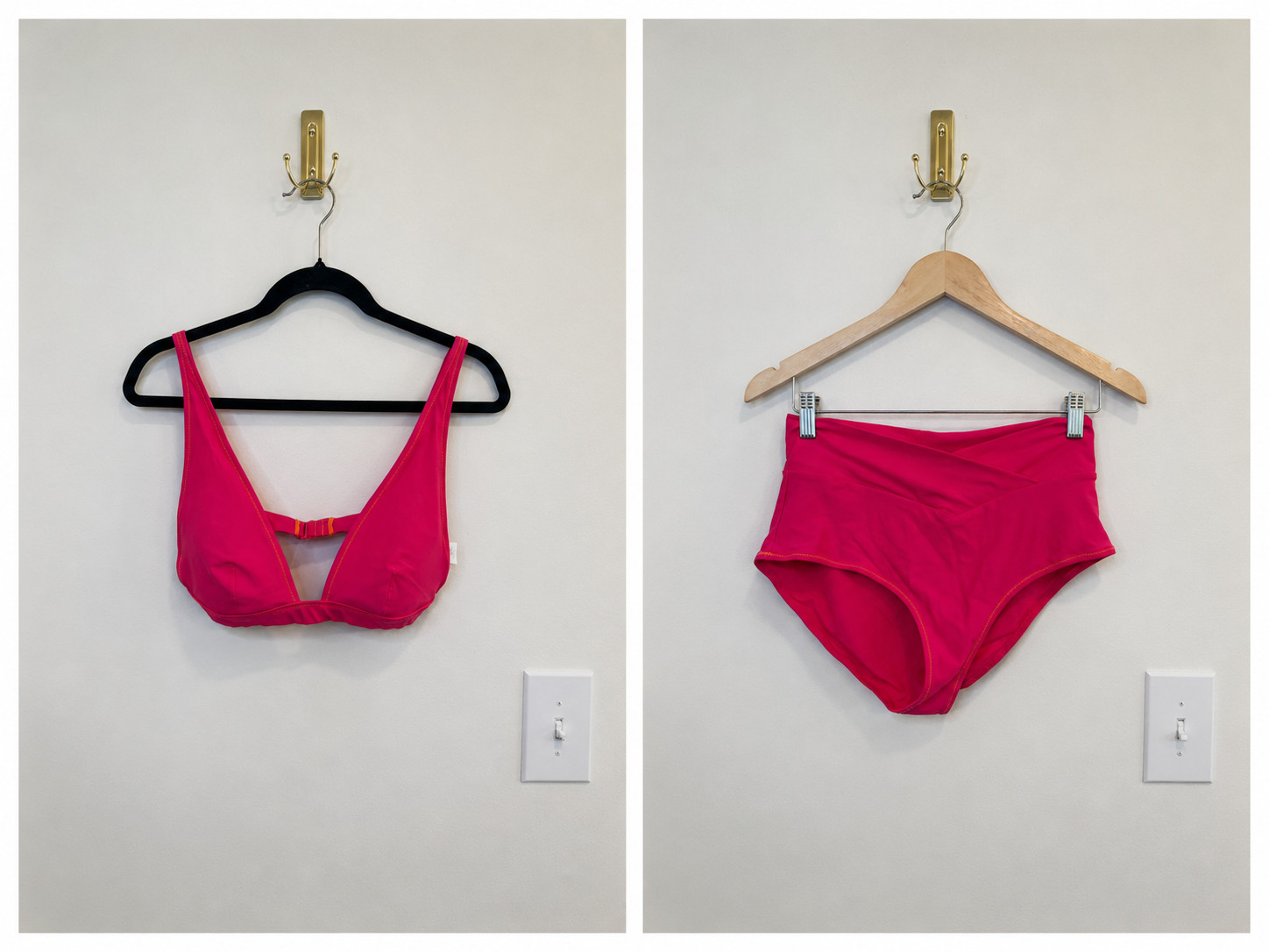 Aerie Neon Pink Ribbed Bikini Set High Waisted Bottoms & Scoop Top Medium