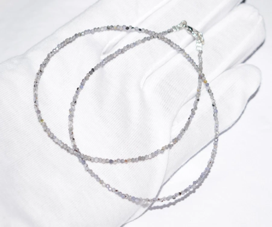 Natural Blue Iolite Gemstone Necklaces 925 Sterling Silver 2 mm Beads 30" String - Image 2 of 4