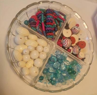 Vintage Beads Only Lot Jewelry Maker Designer Crafter White Blue Red Aqua Purple