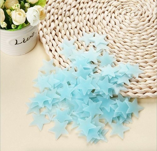Blue 200 3D Home Wall Ceiling Glow In the Dark Stars Kids Room Plastic Stickers - 第 1/4 張圖片
