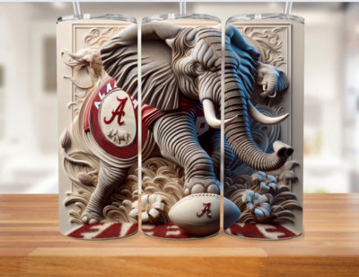 Alabama Crimson Tide Football Stainless Steel Tumbler  20 Oz Bold Elephant 3D