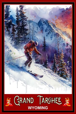 Ski Grand Traghee WY Travel Poster 16 x 24 Skiing Resorts Slopes Downhill Art