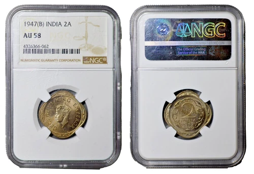 British India 1947 (B) 2 Anna NGC AU58