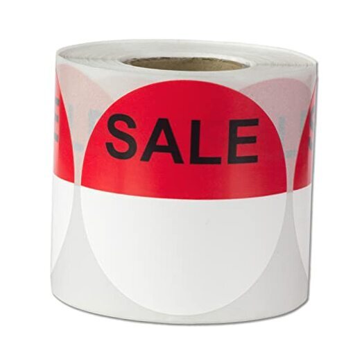300 Labels - 2 inch, Circle Dot, Red & White - Sales Stickers - Customize Own