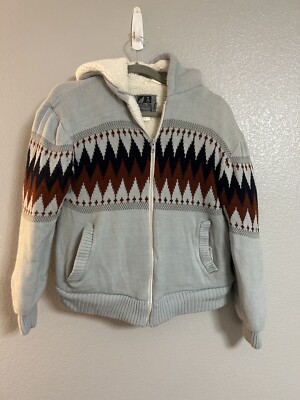 Vintage blue black red Heavyweight Sherpa Fleece Lined zip up Hoodie size  large