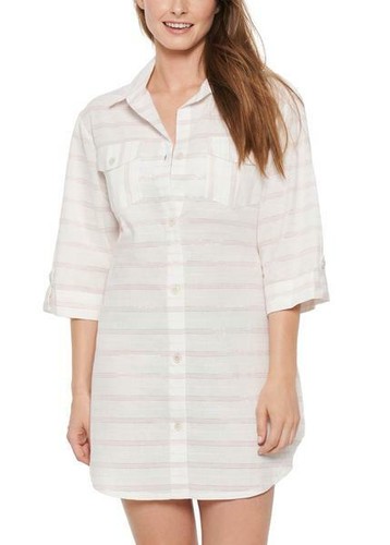Dotti WHITE/PINK Radiance Striped Shirtdress Swim Cover-up, US Small - Picture 2 of 5