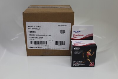12x Equate Kinesiology Tape Black, 1 Roll 2''x5yd, 20 Pre-cut Strips, Full Case