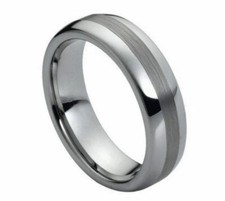Free Engraving - 6mm Tungsten Carbide Domed Brushed Center Wedding Band Ring