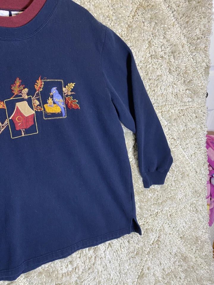 Sudadera De Colección Bobbie Brooks Floral Gráfico Flor Años 90 Abuela Azul 18w/20w Foto 4 de 4