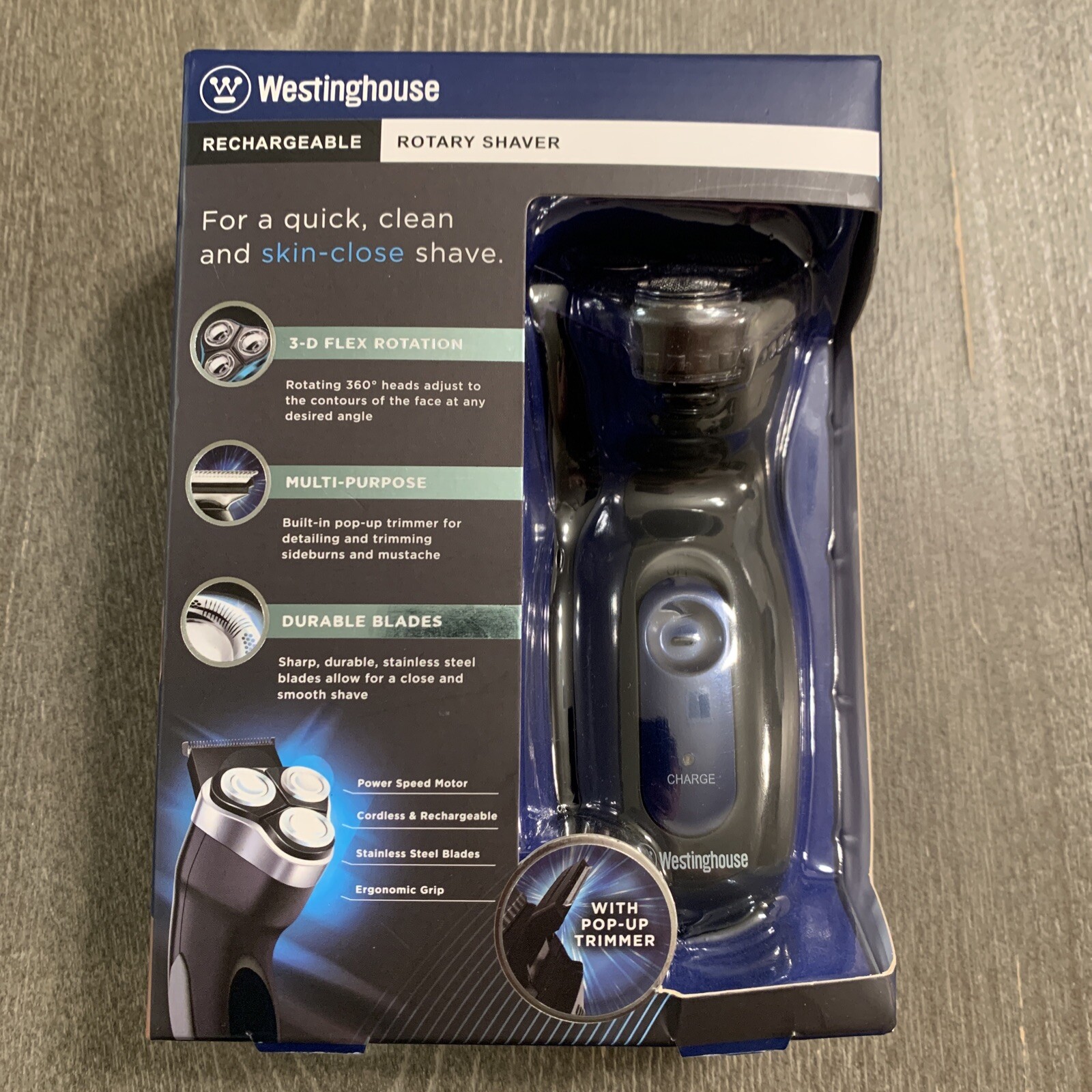 WESTINGHOUSE CORDLESS 3DFLEX RECHARGEABLE ROTARY SHAVER & POPUP