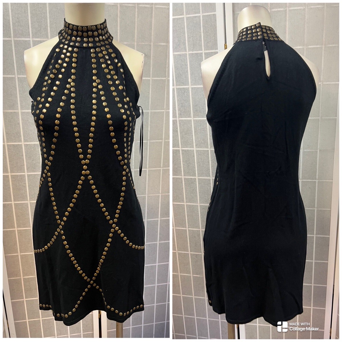I.N.C, Woman,Dress Formal,Black,Sz M, sleeveless, halter, gold stud decoration.! I.N.C, Woman,Dress Formal,Black,Sz M, sleeveless, halter, gold stud decoration.!